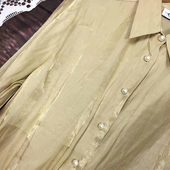 Vintage Avant garde gold iridescent pearl button top size 10 dark academia - Picture 7 of 8